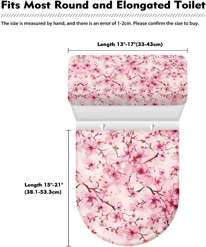 Kathyboom Cherry Blossom Toilet Tank Lid Cover Splash Resistant Toilet Tank Lid Covers Reusable Keep Dust Stain Off Toilet Lid Fit Most Round Elongated Oval Toilet Home Decor - Image 5